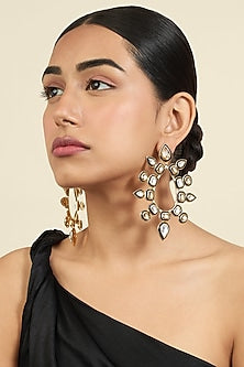 Gold Plated Mocha Mousse Crystal Enameled Dangler Earrings