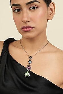 Black Rhodium Finish Multi-Colored Crystal Enameled Y Necklace