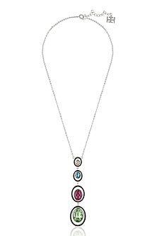 Black Rhodium Finish Multi-Colored Crystal Enameled Y Necklace