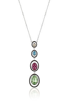 Black Rhodium Finish Multi-Colored Crystal Enameled Y Necklace
