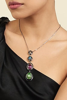 Black Rhodium Finish Multi-Colored Crystal Enameled Y Necklace