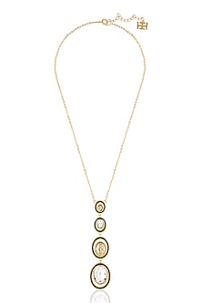 Gold Plated White & Mocha Mousse Crystal Enameled Y Necklace