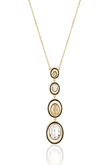 Gold Plated White & Mocha Mousse Crystal Enameled Y Necklace