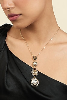 Gold Plated White & Mocha Mousse Crystal Enameled Y Necklace