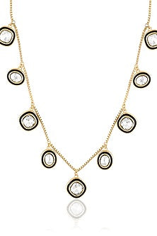 Gold Plated White Crystal Enameled Choker Necklace
