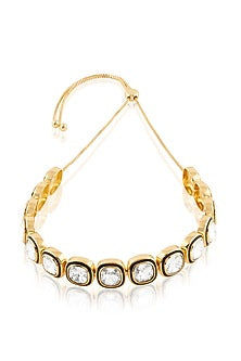 Gold Plated White Crystal Enameled Choker Necklace
