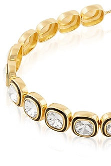 Gold Plated White Crystal Enameled Choker Necklace