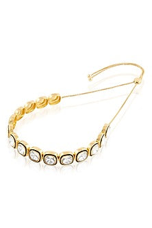 Gold Plated White Crystal Enameled Choker Necklace