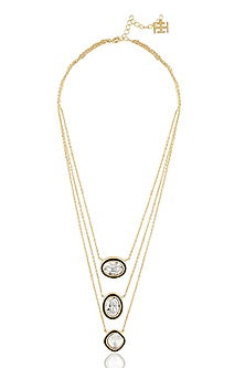 Gold Plated White Crystal Enameled Layered Necklace