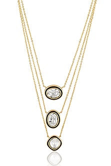 Gold Plated White Crystal Enameled Layered Necklace