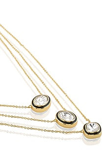 Gold Plated White Crystal Enameled Layered Necklace
