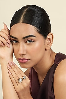 Gold Plated White Crystal Enameled Ring