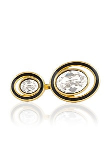 Gold Plated White Crystal Enameled Ring