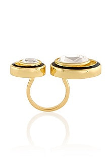 Gold Plated White Crystal Enameled Ring