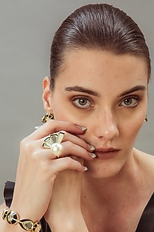 Gold Finish Mirror & Pearl Handcrafted Ring