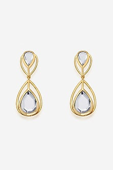 Gold Finish Mirror Dangler Earrings