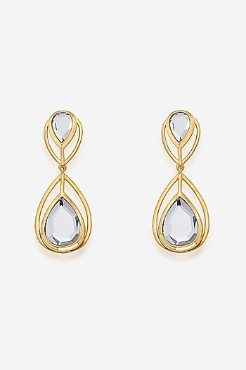 Gold Finish Mirror Dangler Earrings