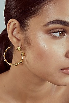 Gold Finish Synthetic Stone Hoop Earrings