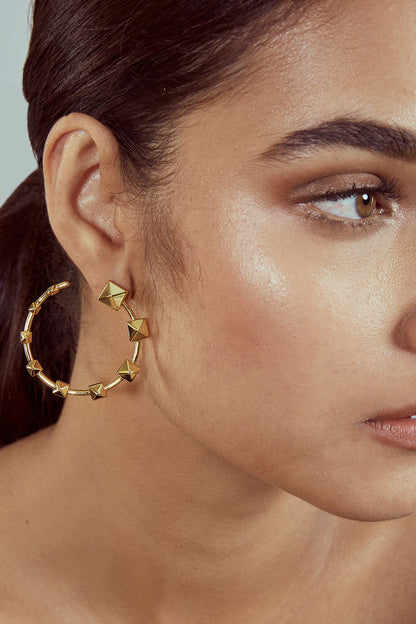 Gold Finish Synthetic Stone Hoop Earrings