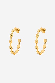 Gold Finish Synthetic Stone Hoop Earrings