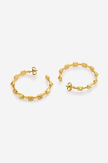 Gold Finish Synthetic Stone Hoop Earrings