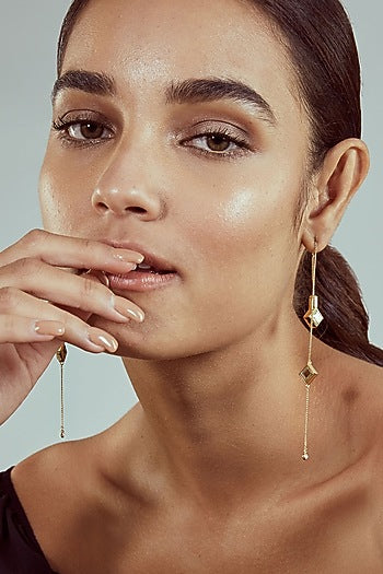 Gold Finish Mirror Dangler Earrings