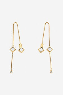 Gold Finish Mirror Dangler Earrings