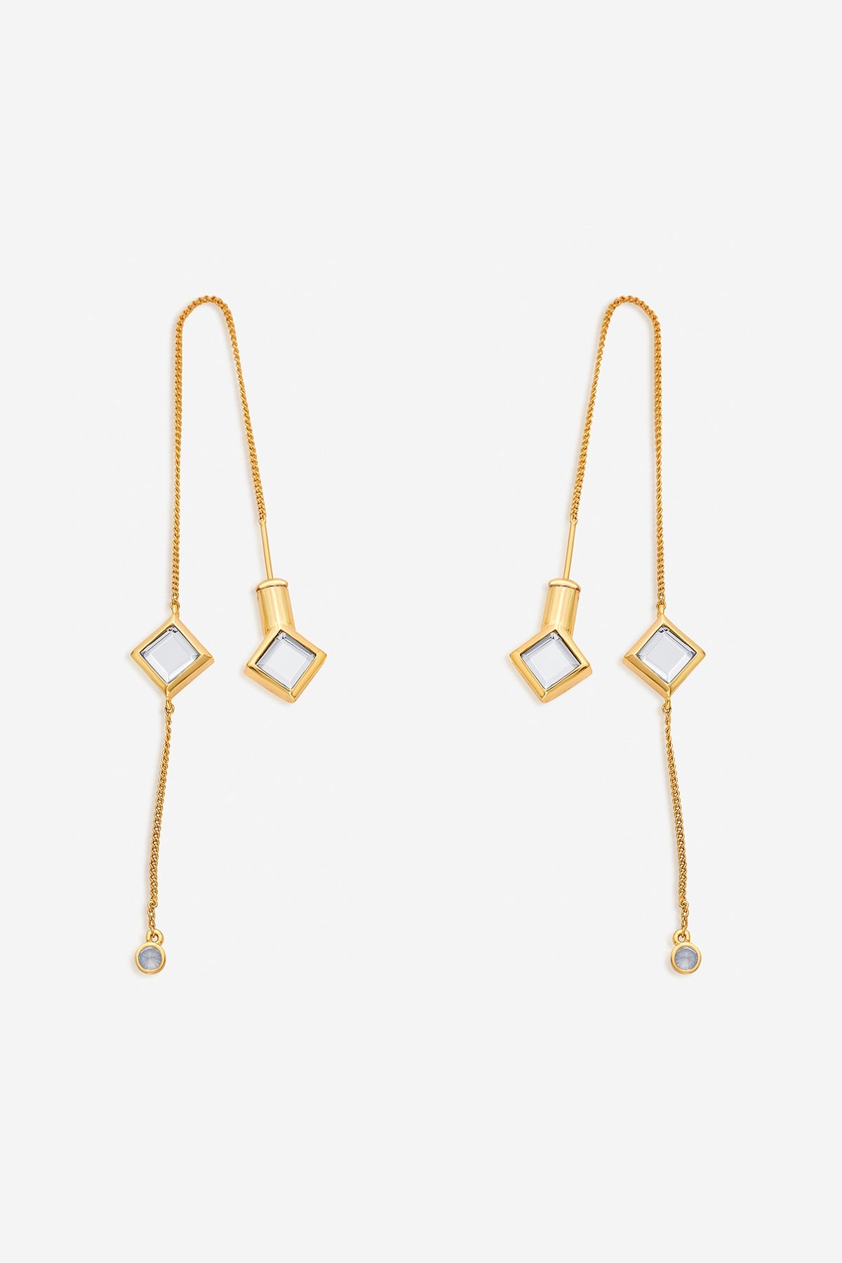 Gold Finish Mirror Dangler Earrings
