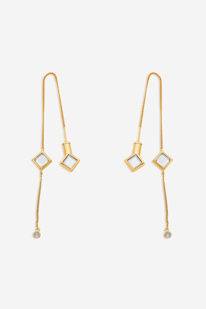 Gold Finish Mirror Dangler Earrings