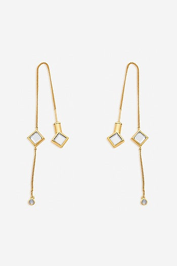 Gold Finish Mirror Dangler Earrings