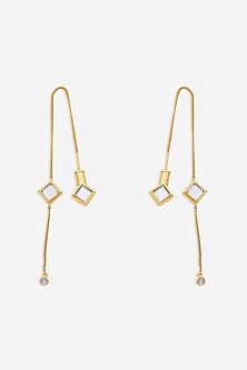 Gold Finish Mirror Dangler Earrings