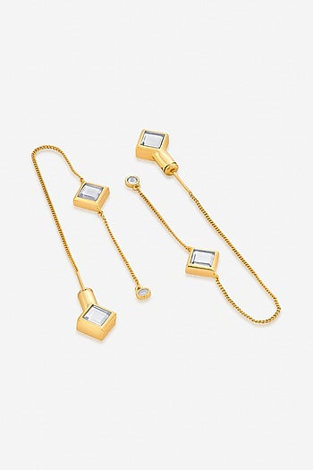 Gold Finish Mirror Dangler Earrings