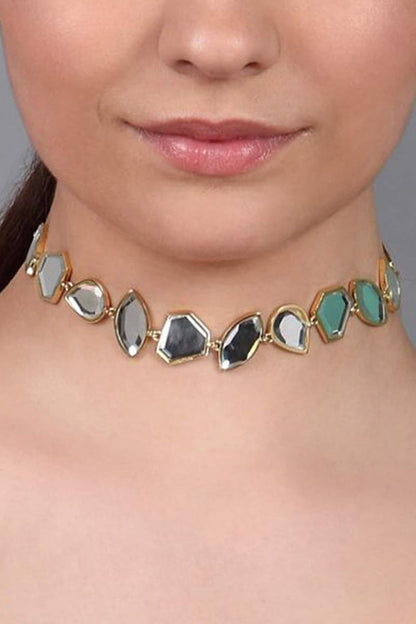Gold Finish Mirror Choker Necklace