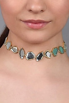 Gold Finish Mirror Choker Necklace
