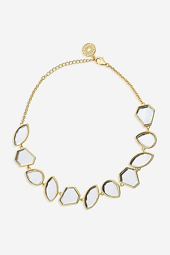 Gold Finish Mirror Choker Necklace