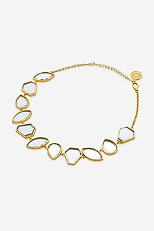Gold Finish Mirror Choker Necklace
