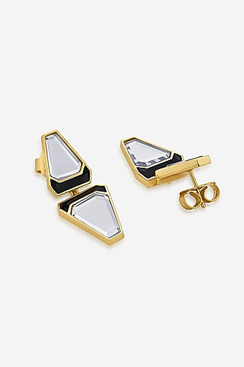 Gold Plated Synthetic Stone Libra Stud Earrings