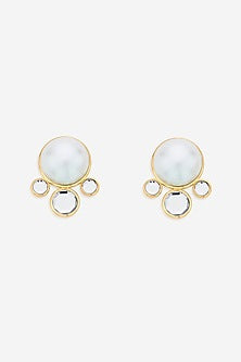 Gold Finish Mirror & Pearl Stud Earrings