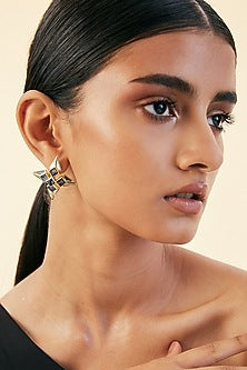 Gold Finish Mother Of Pearl Stud Earrings