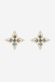 Gold Finish Mother Of Pearl Stud Earrings