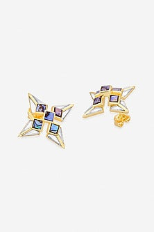 Gold Finish Mother Of Pearl Stud Earrings