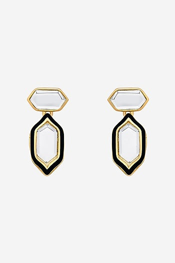 Gold Plated Mirror Enamelled Dangler Earrings