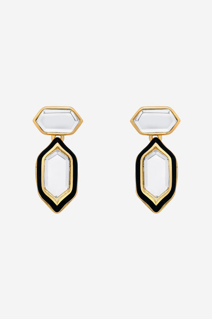 Gold Plated Mirror Enamelled Dangler Earrings