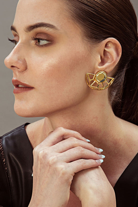 Gold Finish CZ Crystal Stud Earrings