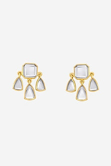 Gold Finish Kundan Polki Cut Mirror Stud Earrings