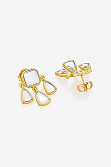 Gold Finish Kundan Polki Cut Mirror Stud Earrings