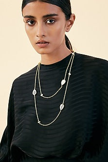 Gold Finish Mirror Long Necklace