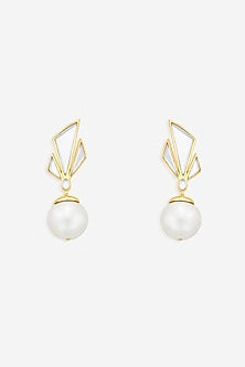 Gold Finish Mirror & Pearl Dangler Earrings