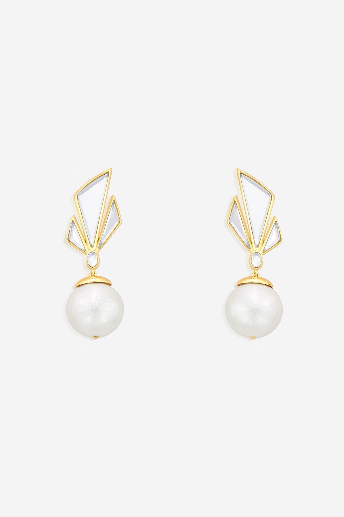 Gold Finish Mirror & Pearl Dangler Earrings