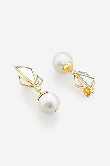 Gold Finish Mirror & Pearl Dangler Earrings